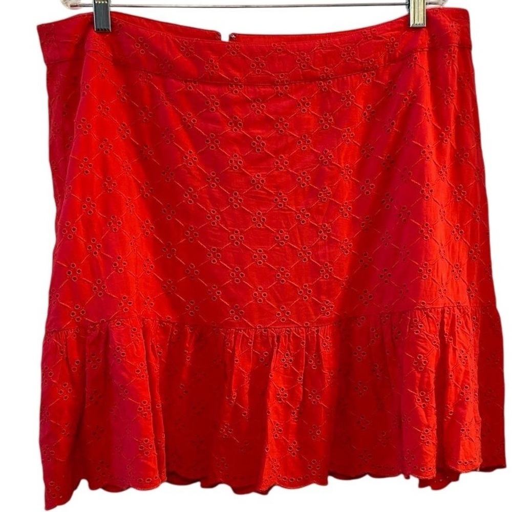 Loft Plus Size 14 eyelet flounce hem skirt‎ Pink A-Line Ruffle Knee Length Skirt